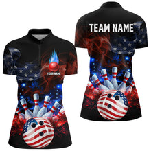 Load image into Gallery viewer, Personalized Smoke American Flag Bowling Team Shirts For Women Custom Patriotic Bowling Gifts NQS9717