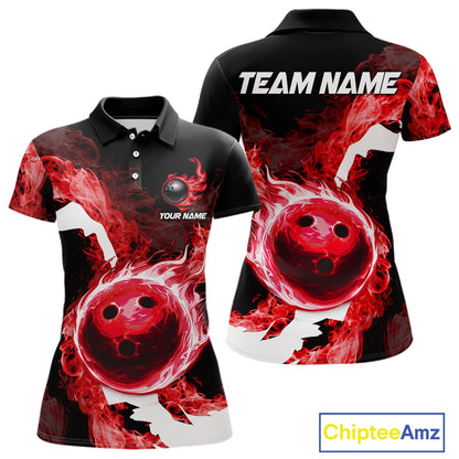 Red Flame Fire Bowling Shirts for Women Custom Bowling Team Jersey Bowling Polo & Quarter-Zip Shirts NQS11751