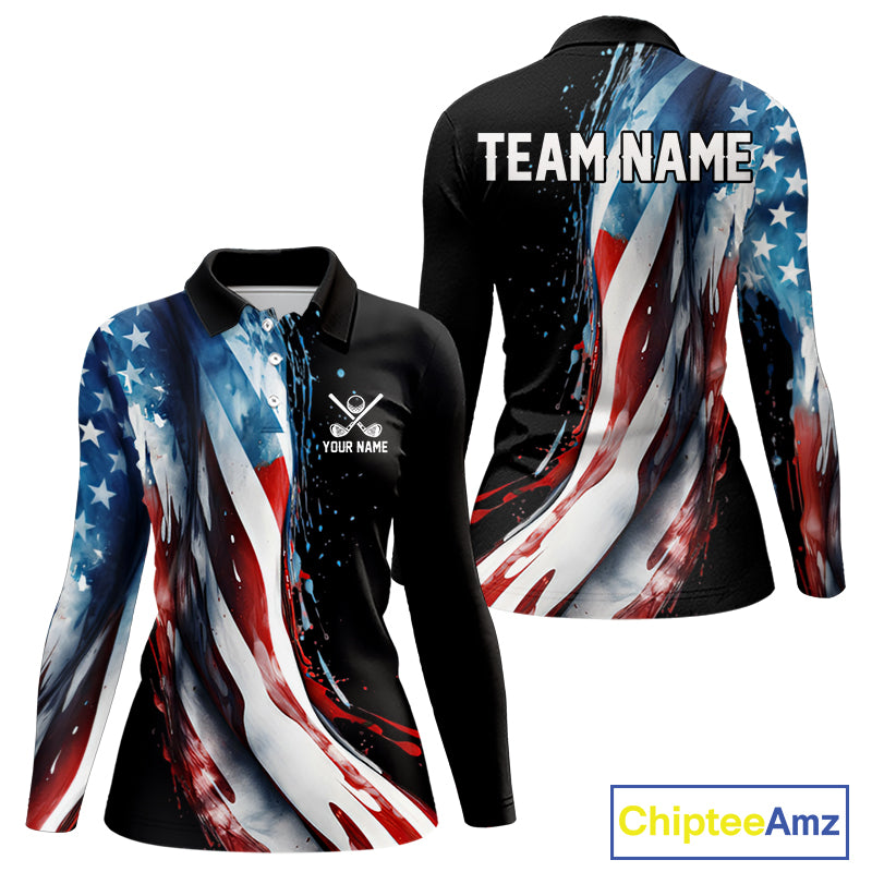 American flag Black Women golf polo shirts Custom team patriotic golf top for ladies NQS9978