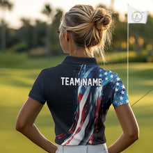 Load image into Gallery viewer, American flag Black Women golf polo shirts Custom team patriotic golf top for ladies NQS9978