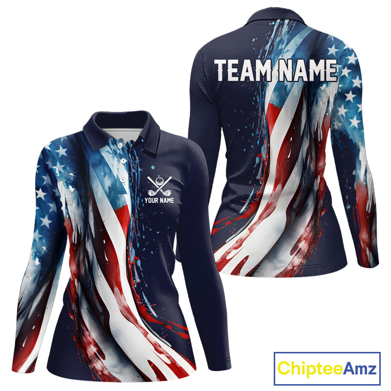 American flag Navy Blue Women golf polo shirts Custom team patriotic golf top for ladies NQS9979