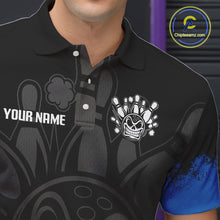 Load image into Gallery viewer, Black and Blue Funny Bowling Polo, Quarter Zip Shirt for Men Custom Bowling Team Jersey NQS9982