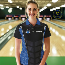 Load image into Gallery viewer, Black and Blue Camo Flame Women Bowling Polo, quarter zip shirts Custom team bowling league jersey NQS10150