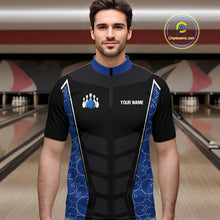 Load image into Gallery viewer, Black and Blue Camo Flame Mens Bowling Polo, quarter zip shirts Custom team bowling league jersey NQS10150