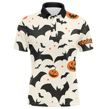 Load image into Gallery viewer, Bats and Pumpkin Halloween pattern Men golf polo shirts custom Halloween golf shirts for men NQS8294