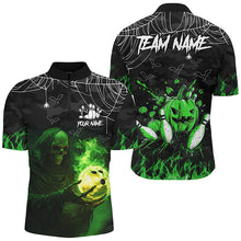 Load image into Gallery viewer, Black Bowling Camo Green flame Skull Custom Halloween Bowling Shirts For Men, Bowling Team Jerseys NQS8500