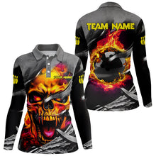 Load image into Gallery viewer, Flame Skull Bowling Shirts For Women Custom Halloween Bowling Team Jerseys, bowling gift for her NQS8503