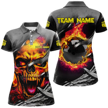 Load image into Gallery viewer, Flame Skull Bowling Shirts For Women Custom Halloween Bowling Team Jerseys, bowling gift for her NQS8503