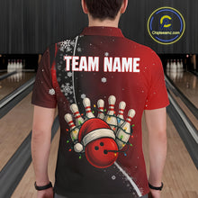 Load image into Gallery viewer, Custom Funny Christmas Bowling Shirts For Men, Black and Red Gradient Xmas Bowling Outfit Bowler Gift NQS10692