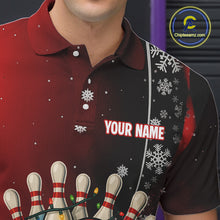 Load image into Gallery viewer, Custom Funny Christmas Bowling Shirts For Men, Black and Red Gradient Xmas Bowling Outfit Bowler Gift NQS10692