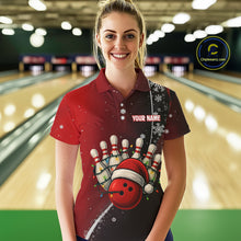 Load image into Gallery viewer, Custom Funny Christmas Bowling Shirts For Women, Black &amp; Red Gradient Xmas Bowling Outfit Bowler Gift NQS10692