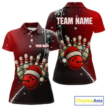 Load image into Gallery viewer, Custom Funny Christmas Bowling Shirts For Women, Black &amp; Red Gradient Xmas Bowling Outfit Bowler Gift NQS10692