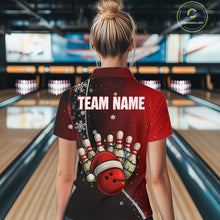 Load image into Gallery viewer, Custom Funny Christmas Bowling Shirts For Women, Black &amp; Red Gradient Xmas Bowling Outfit Bowler Gift NQS10692