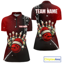 Load image into Gallery viewer, Custom Funny Christmas Bowling Shirts For Women, Black &amp; Red Gradient Xmas Bowling Outfit Bowler Gift NQS10692