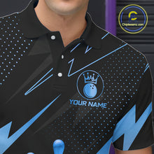 Load image into Gallery viewer, Custom Black and Blue Bowling Polo, Quarter Zip Shirts for Men, Team Bowling League Jersey NQS10892