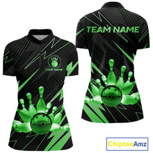 Load image into Gallery viewer, Custom Black and Green Bowling Polo, Quarter Zip Shirts for Women, Team Bowling League Jersey NQS10893