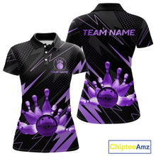 Load image into Gallery viewer, Custom Black and Purple Bowling Polo, Quarter Zip Shirts for Women, Team Bowling League Jersey NQS10894