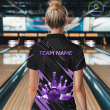 Load image into Gallery viewer, Custom Black and Purple Bowling Polo, Quarter Zip Shirts for Women, Team Bowling League Jersey NQS10894
