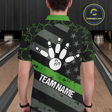 Load image into Gallery viewer, Black American flag Men bowling shirts Custom bowling camo Team Jerseys, gift for Bowlers | Green NQS10896