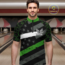 Load image into Gallery viewer, Black American flag Men bowling shirts Custom bowling camo Team Jerseys, gift for Bowlers | Green NQS10896