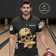 Load image into Gallery viewer, Personalized Skull Bowling Shirts For Men Custom Team&#39;s Name Skull Bowler Jerseys | Black NQS11081