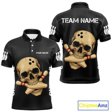 Load image into Gallery viewer, Personalized Skull Bowling Shirts For Men Custom Team&#39;s Name Skull Bowler Jerseys | Black NQS11081