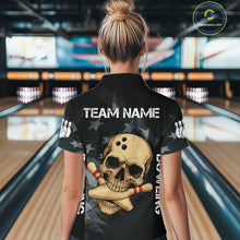 Load image into Gallery viewer, Personalized Black American Flag Skull Bowling Shirt For Women Custom Team&#39;s Name Skull Bowler Jersey NQS11082