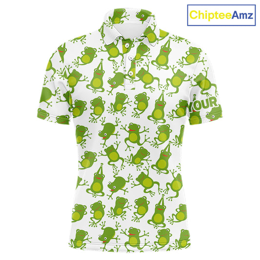 Funny Green Frog pattern Mens Golf polo shirts Custom golf attire for men, gift for golfers NQS11285