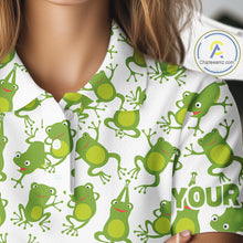Load image into Gallery viewer, Funny Green Frog pattern Womens Golf polo shirts Custom golf attire for ladies, gift for golfers NQS11285