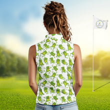 Load image into Gallery viewer, Funny Green Frog pattern Women Sleeveless polo shirt Custom golf attire for ladies, gift for golfers NQS11285