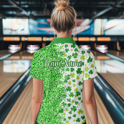 Green glitter shamrock clover Bowling shirts for Women custom St Patrick day Bowling Team Jerseys NQS9463