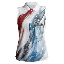 Load image into Gallery viewer, Red, White and Blue American flag Women sleeveless polo shirt Customize patriotic Ladies golf wear NQS9406