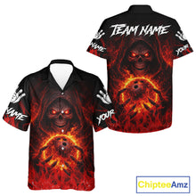 Load image into Gallery viewer, Black And Red Flame Skull Reaper hawaiian bowling shirts, Personalized button up bowling shirts NQS11491