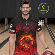 Load image into Gallery viewer, Black And Red Flame Skull Reaper Men's Bowling Shirts, Personalized bowling outfit men bowling jersey NQS11491