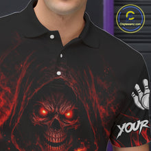 Load image into Gallery viewer, Black And Red Flame Skull Reaper Men's Bowling Shirts, Personalized bowling outfit men bowling jersey NQS11491