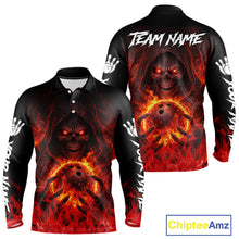 Load image into Gallery viewer, Black And Red Flame Skull Reaper Men's Bowling Shirts, Personalized bowling outfit men bowling jersey NQS11491