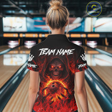 Load image into Gallery viewer, Black And Red Flame Skull Reaper Womens bowling shirt, Personalized Bowling Jerseys Women NQS11491
