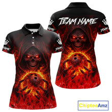 Load image into Gallery viewer, Black And Red Flame Skull Reaper Womens bowling shirt, Personalized Bowling Jerseys Women NQS11491