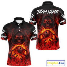 Load image into Gallery viewer, Black And Red Flame Skull Reaper Men's Bowling Shirts, Personalized bowling outfit men bowling jersey NQS11491