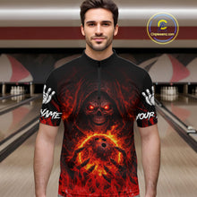 Load image into Gallery viewer, Black And Red Flame Skull Reaper Men's Bowling Shirts, Personalized bowling outfit men bowling jersey NQS11491