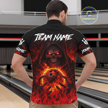 Load image into Gallery viewer, Black And Red Flame Skull Reaper Men's Bowling Shirts, Personalized bowling outfit men bowling jersey NQS11491