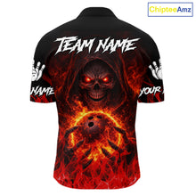 Load image into Gallery viewer, Black And Red Flame Skull Reaper Men's Bowling Shirts, Personalized bowling outfit men bowling jersey NQS11491