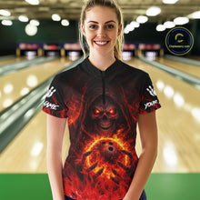 Load image into Gallery viewer, Black And Red Flame Skull Reaper Womens bowling shirt, Personalized Bowling Jerseys Women NQS11491