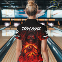 Load image into Gallery viewer, Black And Red Flame Skull Reaper Womens bowling shirt, Personalized Bowling Jerseys Women NQS11491
