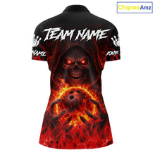 Load image into Gallery viewer, Black And Red Flame Skull Reaper Womens bowling shirt, Personalized Bowling Jerseys Women NQS11491