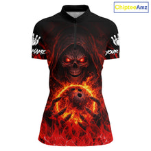 Load image into Gallery viewer, Black And Red Flame Skull Reaper Womens bowling shirt, Personalized Bowling Jerseys Women NQS11491