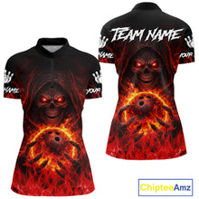 Load image into Gallery viewer, Black And Red Flame Skull Reaper Womens bowling shirt, Personalized Bowling Jerseys Women NQS11491