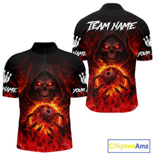 Load image into Gallery viewer, Black And Red Flame Skull Reaper Men's Bowling Shirts, Personalized bowling outfit men bowling jersey NQS11491