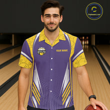 Load image into Gallery viewer, Purple And Yellow Custom Hawaiian bowling shirts, Personalized bowling outfit team bowling jersey NQS11493