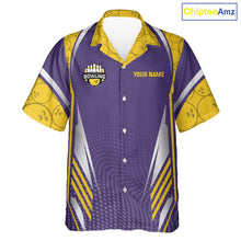 Load image into Gallery viewer, Purple And Yellow Custom Hawaiian bowling shirts, Personalized bowling outfit team bowling jersey NQS11493